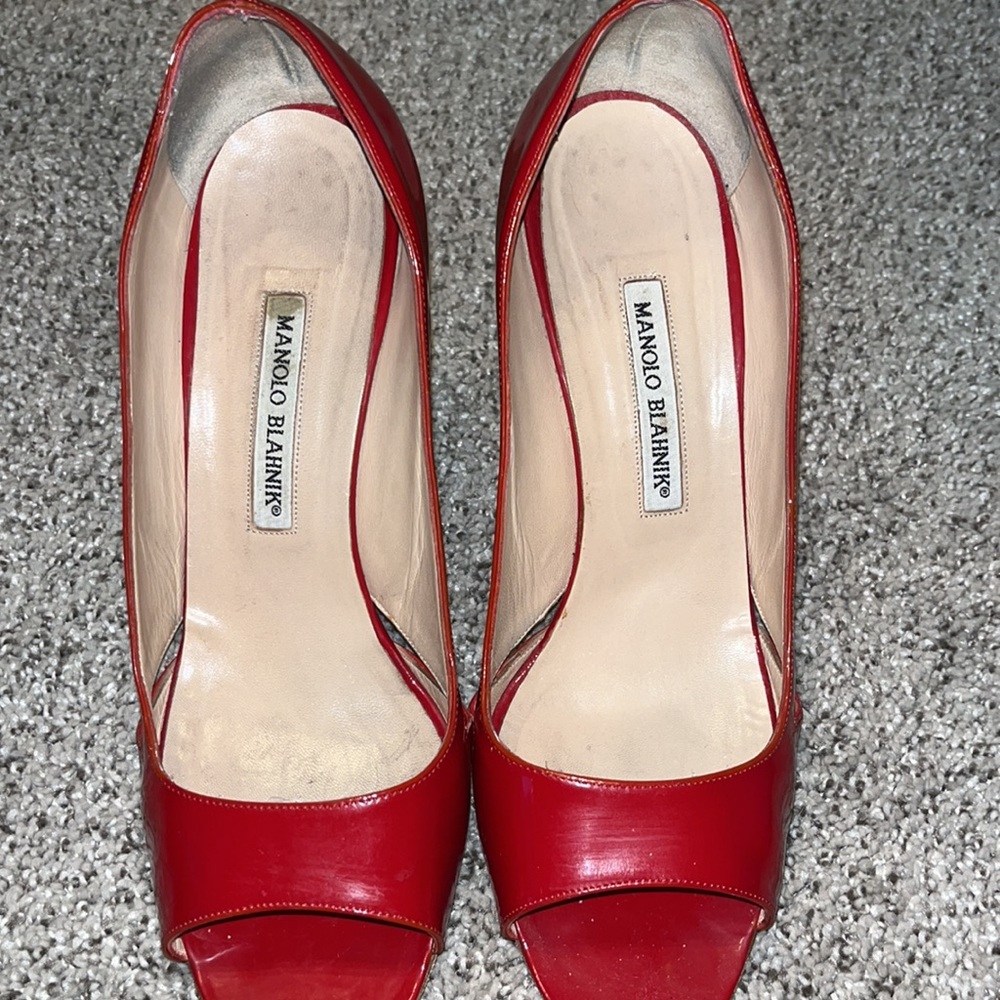 Red Manolo Blahnik Peeptoe Stilletto Heels - AUTHENTIC! - Picture 7 of 9